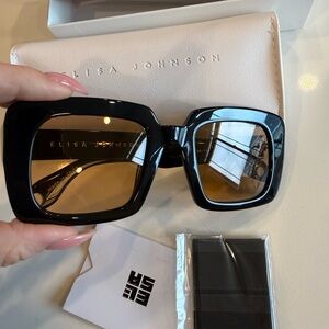 Elisa Johnson Women's Black Square Sunglasses with Brown Lenses
